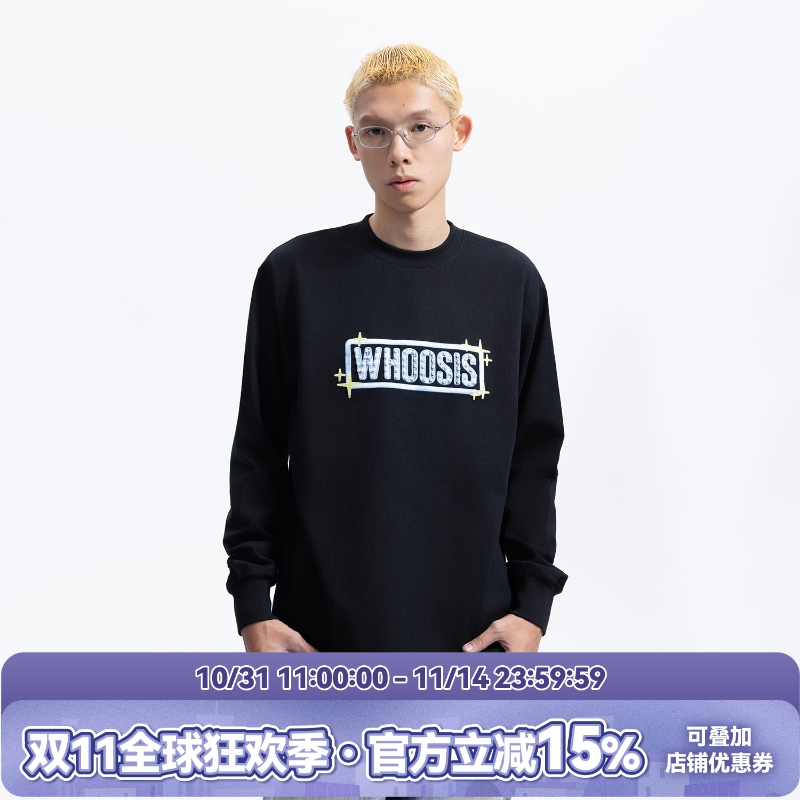 WHOOSIS（不知其名）基础渐变刺绣珍珠贴布长袖T恤秋季打底衫男女