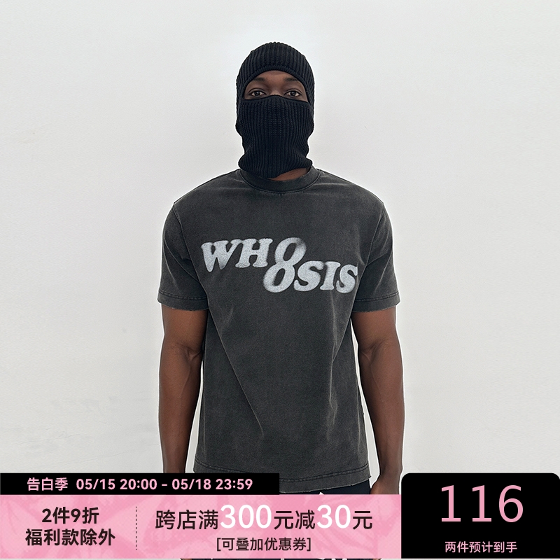 WHOOSIS（不知其名）幻影LOGO短袖t恤水洗做旧美式复古夏男女现货