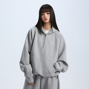 WHOOSIS（不知其名）刺绣半开拉链套头帽衫卫衣连帽休闲风男女潮