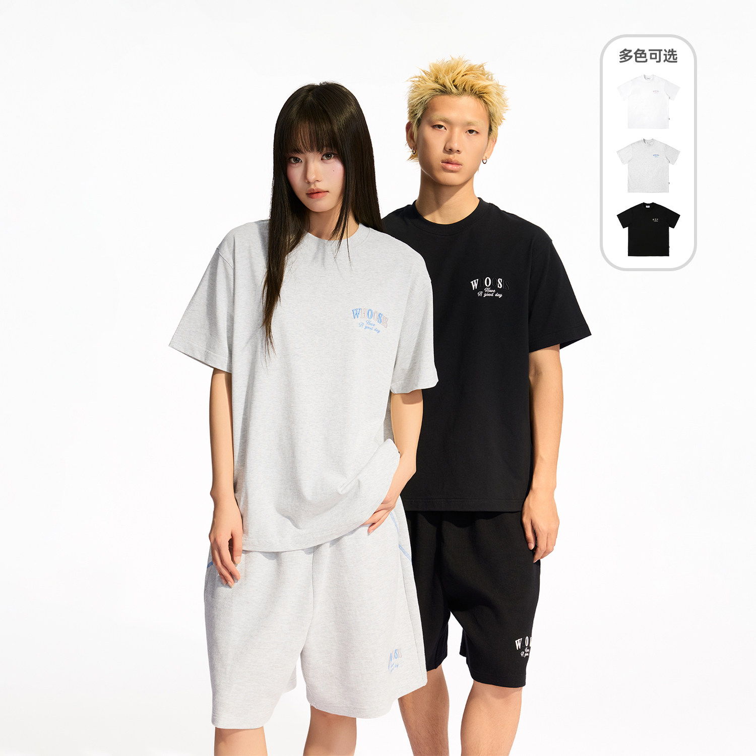 WHOOSIS （不知其名）跳色刺绣logo短袖T恤休闲夏季宽松印花圆领图片