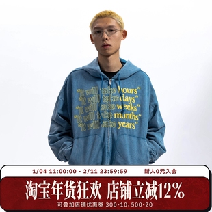 WHOOSIS（不知其名）需要时间发泡印花水洗破坏拉链帽衫卫衣男女