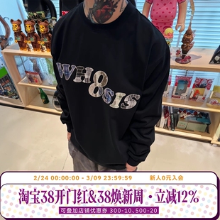 WHOOSIS（不知其名）贴布刺绣长袖t恤春美式简约国潮校园男女情侣