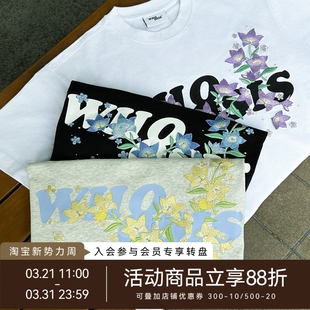 潮牌情侣夏季 WHOOSIS t恤夏美式 8字logo花卉短袖 男女 不知其名
