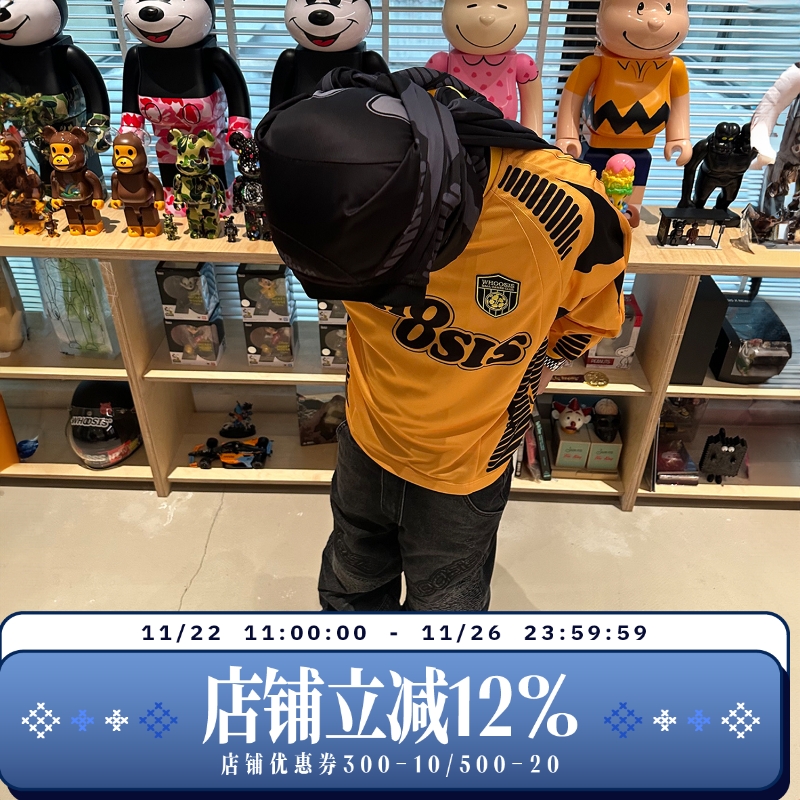 WHOOSIS（不知其名）绣章结构拼接足球服长袖休闲宽松美式街头男