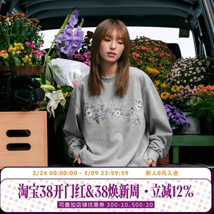 WHOOSIS（不知其名）花卉刺绣长袖T恤圆领秋季ins百搭简约男女潮