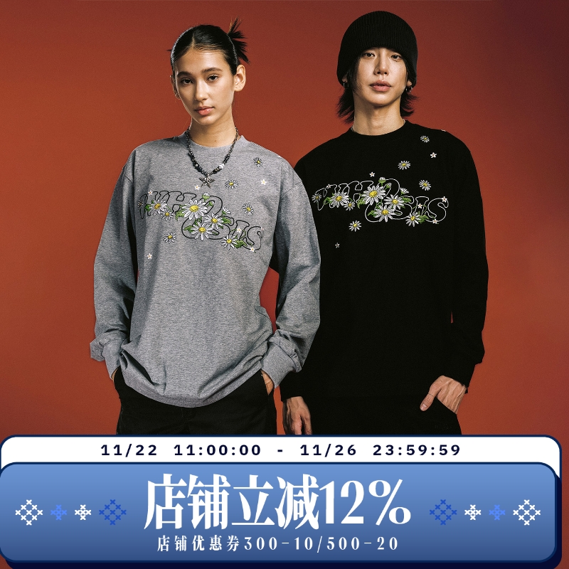 WHOOSIS（不知其名）刺绣小雏菊长袖T恤ins简约百搭校园男女国潮