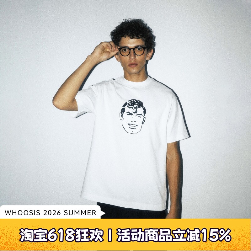 【超人SUPERMAN联名】WHOOSIS 超人人像短袖T恤男夏季美式休闲潮