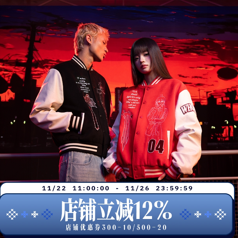 【链锯人官方联名】WHOOSIS 角色刺绣夹棉棒球服夹克外套动漫男女