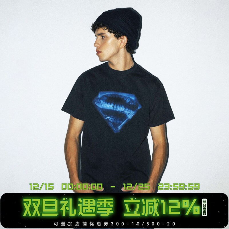 【超人SUPERMAN联名】WHOOSIS 超人X光logo水洗短袖T恤夏季美式男