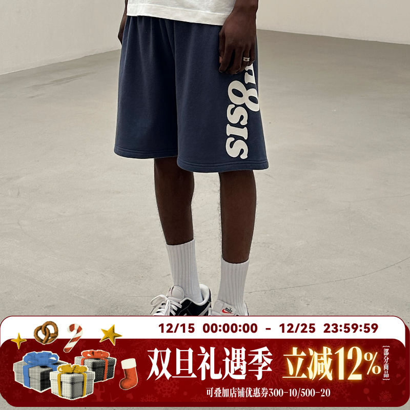 WHOOSIS（不知其名）竖排基础logo短卫裤美式运动休闲夏季百搭男