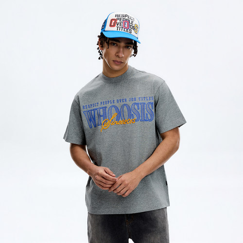 WHOOSIS（不知其名）立体slogan印花短袖T恤夏季休闲宽松百搭男女