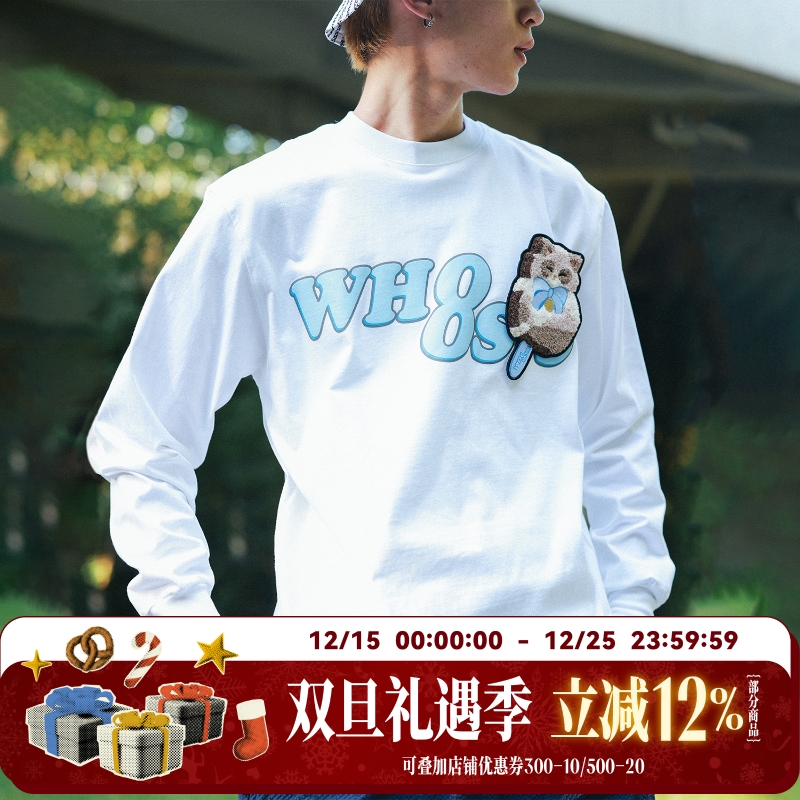 WHOOSIS（不知其名）宠物雪糕魔术贴系列长袖t恤春秋校园情侣男女