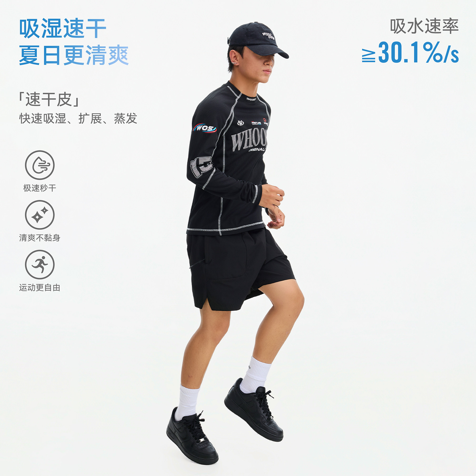 WHOOSIS（不知其名）运动半高领长袖T恤秋季休闲健身户外透气男女图片