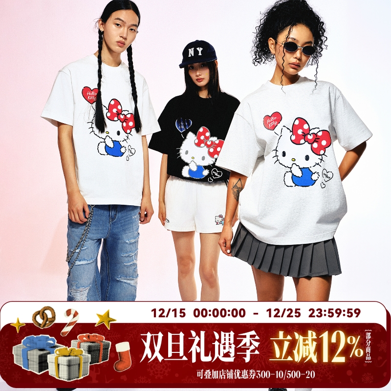 【HELLO KITTY官方联名】WHOOSIS 图案短袖T恤夏季可爱潮男女校园