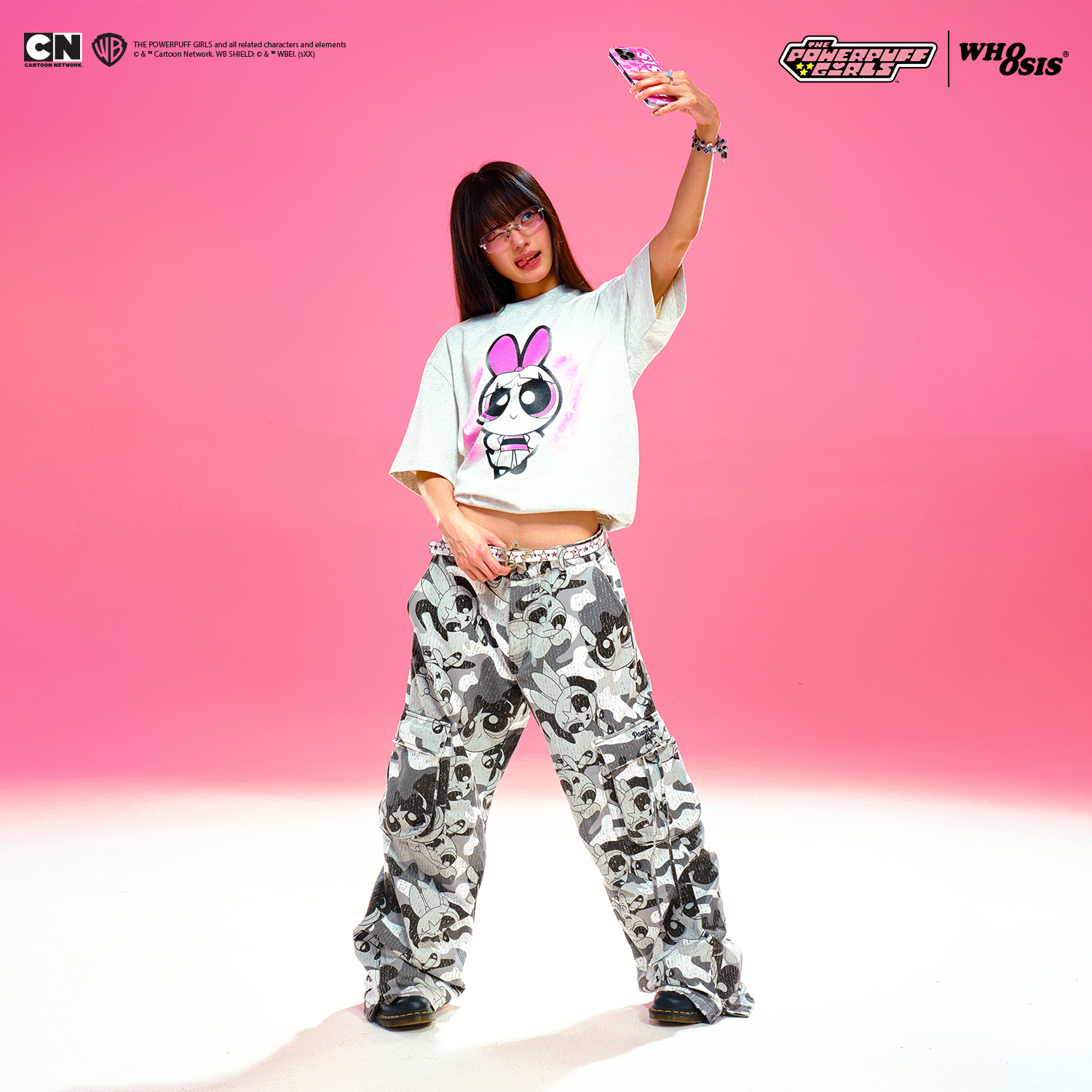 【飞天小女警联名】WHOOSIS 迷彩贴袋长裤休闲裤子美式街头男女潮