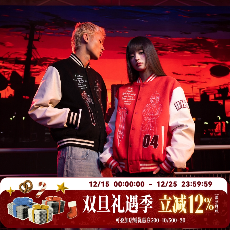 【链锯人官方联名】WHOOSIS 角色刺绣夹棉棒球服夹克外套动漫男女