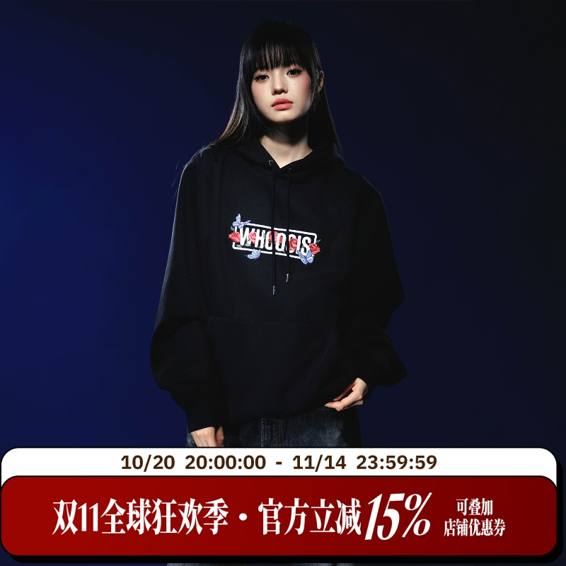 WHOOSIS(不知其名)蝴蝶花卉小logo帽衫连帽卫衣秋简约百搭男女