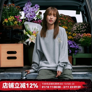 WHOOSIS（不知其名）单色玫瑰刺绣华夫格长袖T恤秋季氛围感男女潮