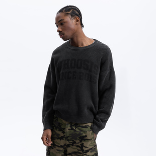 复古街头男女 水磨做旧圆领毛衣秋冬百搭美式 WHOOSIS 不知其名