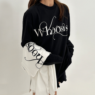 t恤春秋重磅简约百搭情侣女 浪漫字体logo长袖 WHOOSIS 不知其名