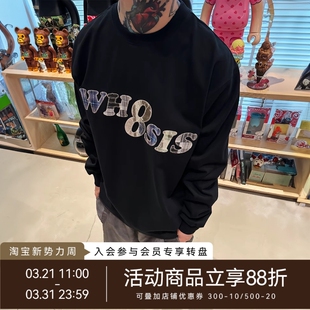 t恤春美式 贴布刺绣长袖 简约国潮校园男女情侣 不知其名 WHOOSIS