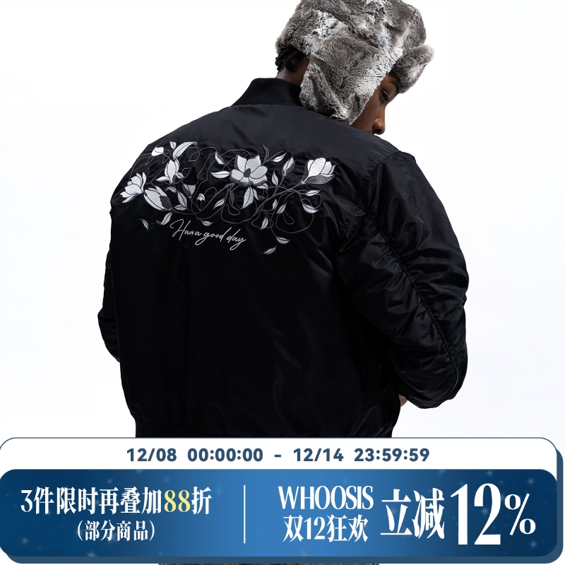 WHOOSIS（不知其名）花卉刺绣MA1薄棉夹克外套秋冬情侣校园男女潮