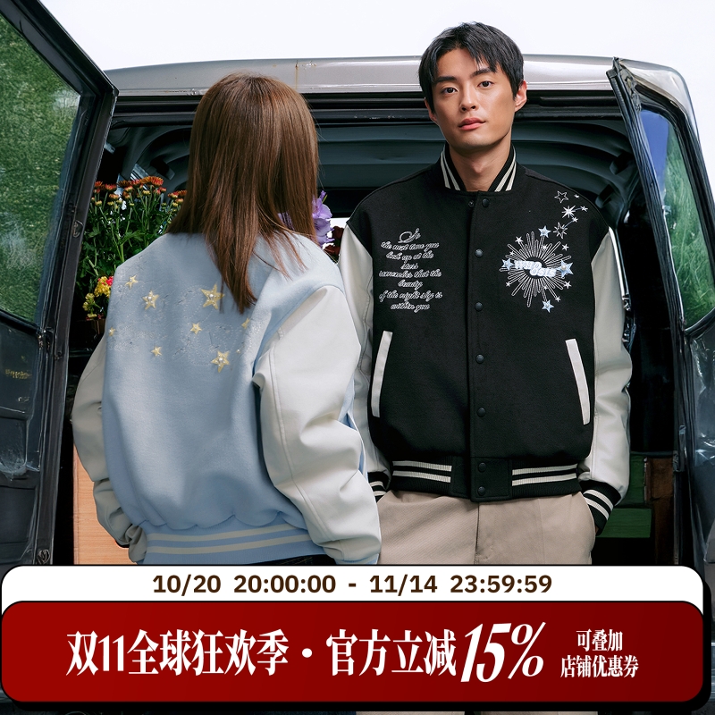 WHOOSIS(不知其名)星系刺绣棒球夹克外套秋冬酷飒松弛感男女潮