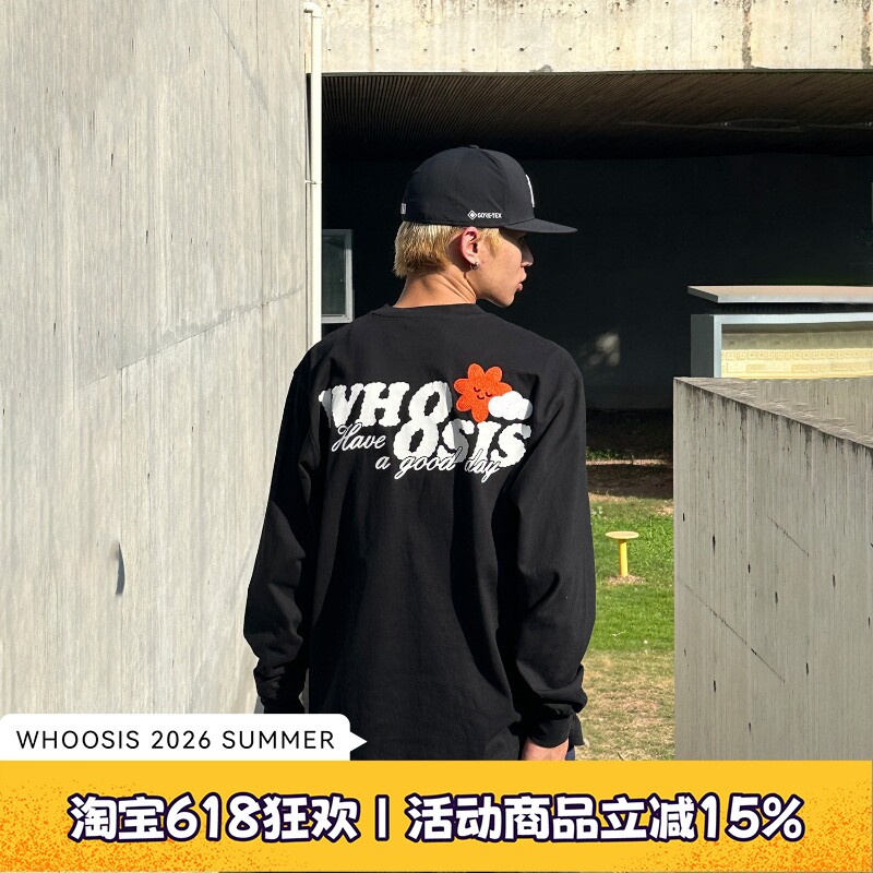 WHOOSIS（不知其名）天气系列钩针口袋长袖t恤百搭春秋男情侣校园