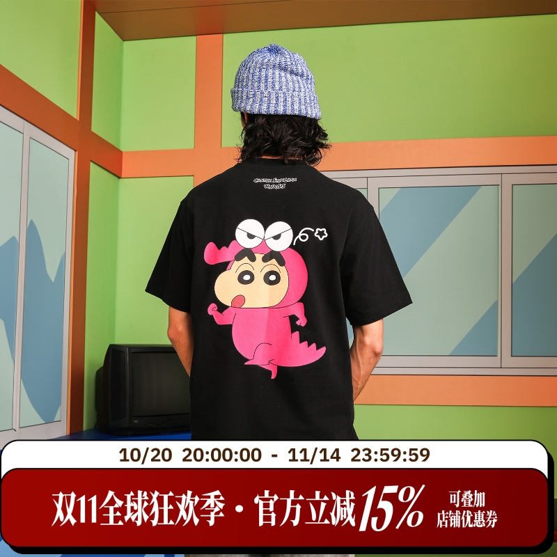 【蜡笔小新联名】WHOOSIS 幸运饼干短袖t恤百搭情侣可爱校园男女