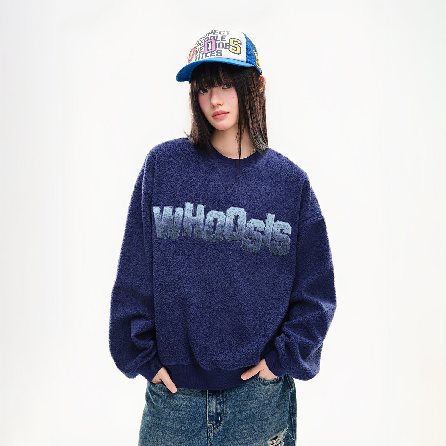 WHOOSIS（不知其名）摇粒绒牙刷绣圆领卫衣秋冬美式校园情侣潮男图片