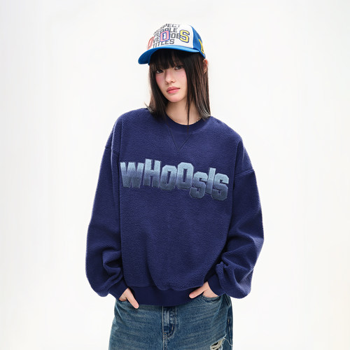 WHOOSIS（不知其名）摇粒绒牙刷绣圆领卫衣春季美式校园情侣潮男