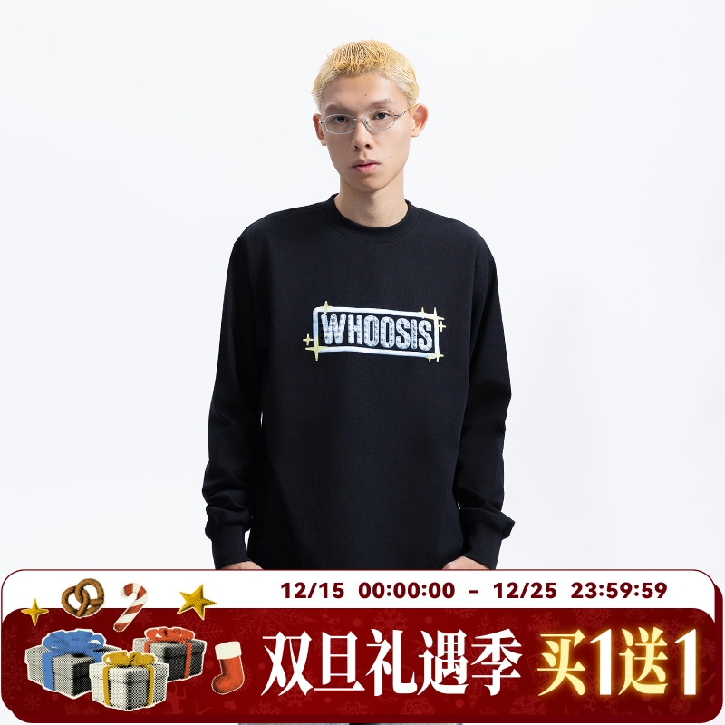 WHOOSIS（不知其名）基础渐变刺绣珍珠贴布长袖T恤秋季打底衫男女