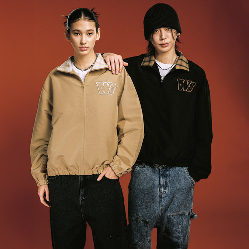WHOOSIS（不知其名）格纹拼接教练夹克外套秋酷飒老钱风松弛感男