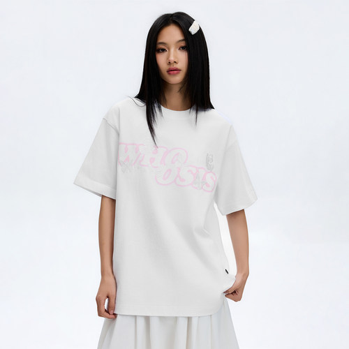 WHOOSIS（不知其名）幻影logo蝴蝶刺绣短袖T恤夏季清新校园男女潮