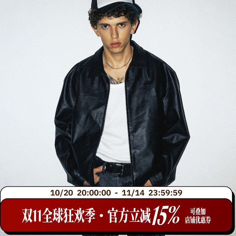 【超人SUPERMAN联名】WHOOSIS 超人LOGO压印皮衣外套美式街头男潮