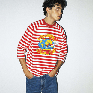 生于氪星长于地球条纹七分长袖 WHOOSIS T恤 超人SUPERMAN联名