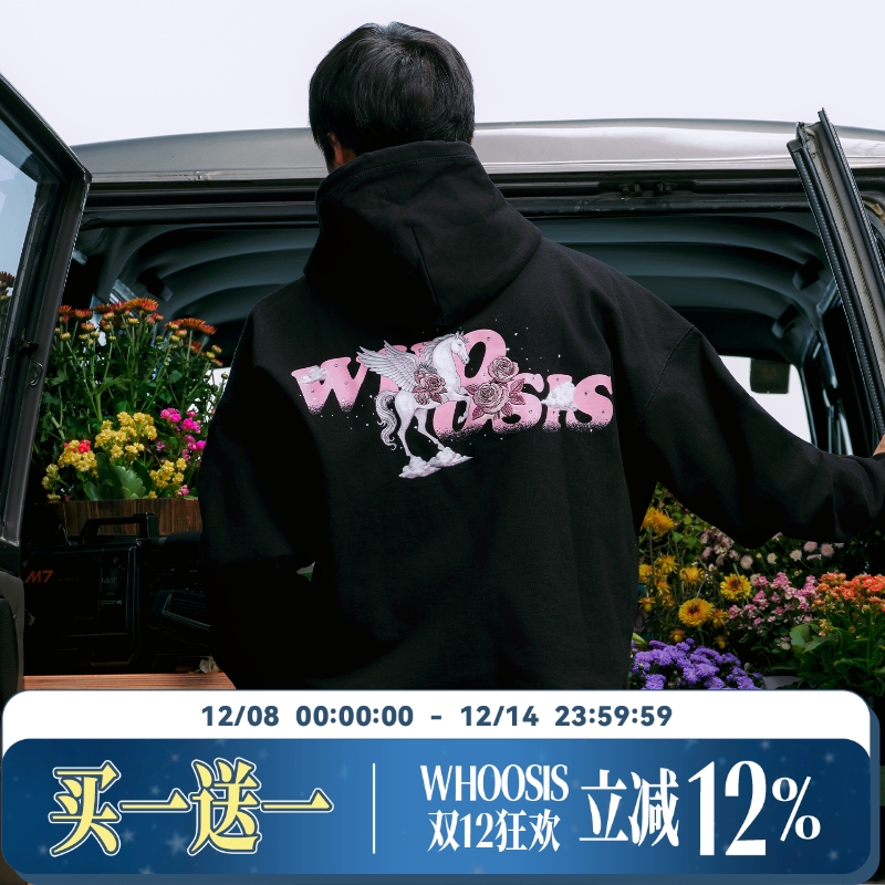 WHOOSIS（不知其名）飞马玫瑰拉链帽衫外套秋季酷飒松弛感男女潮