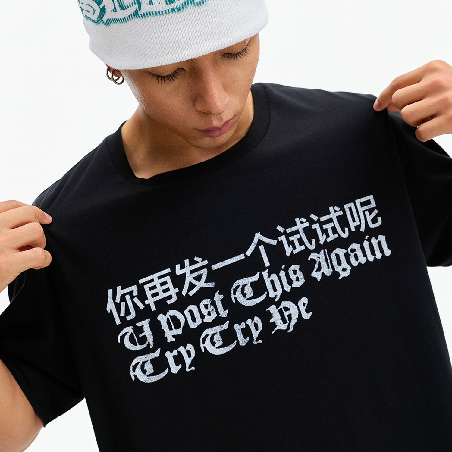MOSLOS 恐龙图案文字短袖T恤百搭简约圆领情侣校园潮流男女休闲