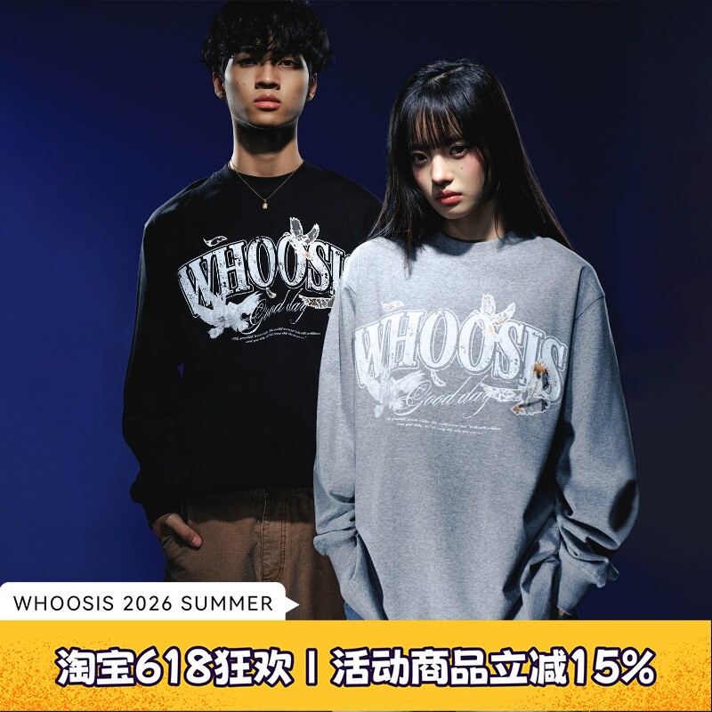 WHOOSIS(不知其名)鸽子蕾丝贴布长袖T恤秋季百搭打底校园情侣潮