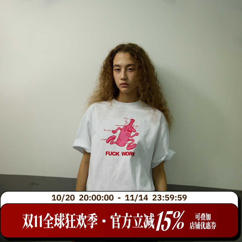 WHOOSIS(不知其名)FUCK WORK短袖T恤夏季美式街头男女简约国潮