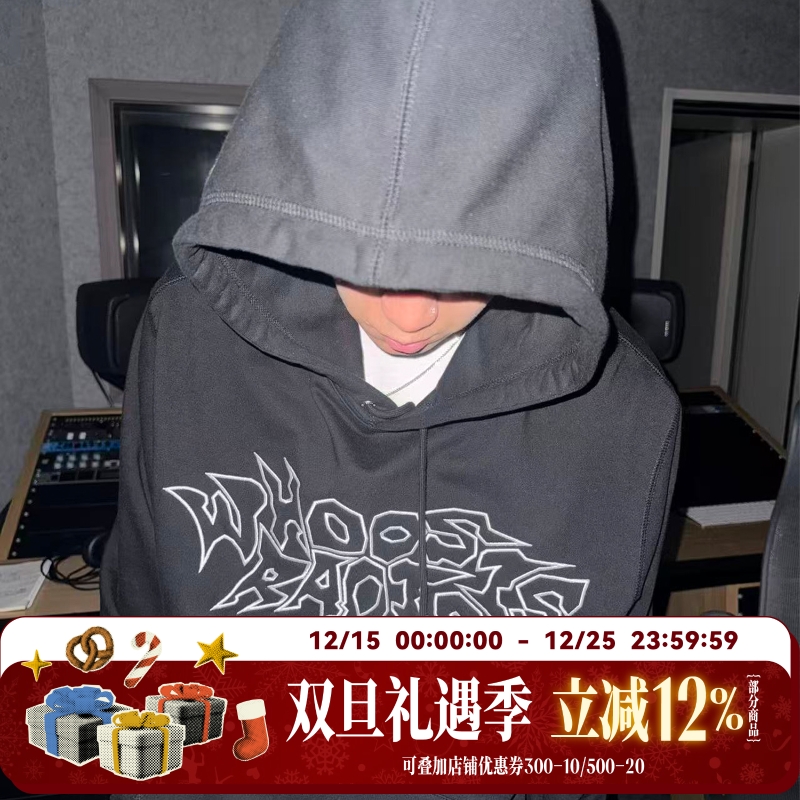 WHOOSIS RADIO 字体变形帽衫卫衣连帽印花套头秋冬休闲百搭男女潮