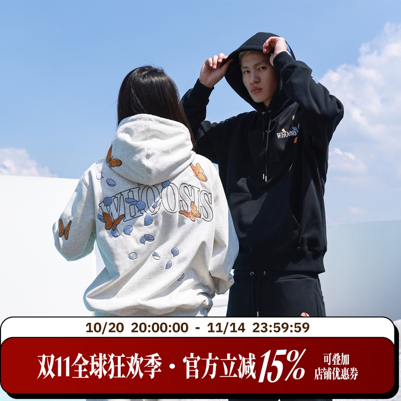 WHOOSIS(不知其名)蝴蝶花瓣刺绣帽衫连帽卫衣秋冬校园情侣男女