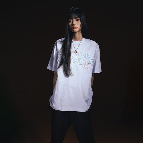 WHOOSIS（不知其名）彩色花朵锁链绣短袖T恤夏季新款简约百搭男女