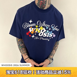 WHOOSIS（不知其名）彩虹花卉刺绣短袖t恤美式夏男女校园情侣百搭