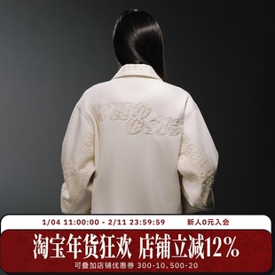 WHOOSIS（不知其名）蕾丝贴布刺绣麂皮夹克外套秋季酷飒chic女潮