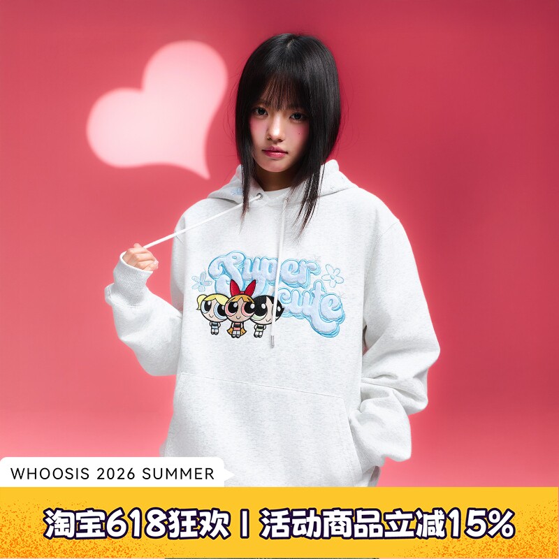 【飞天小女警联名】WHOOSIS 人物刺绣帽衫卫衣秋冬情侣卡通男女潮
