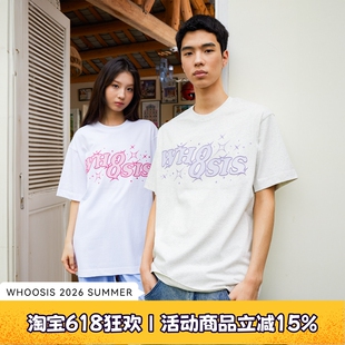 WHOOSIS（不知其名）群星闪耀logo刺绣短袖t恤新款美式街头情侣男