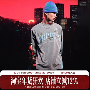 WHOOSIS（不知其名）蝴蝶刺绣长袖T恤重磅休闲男女秋季简约情侣潮