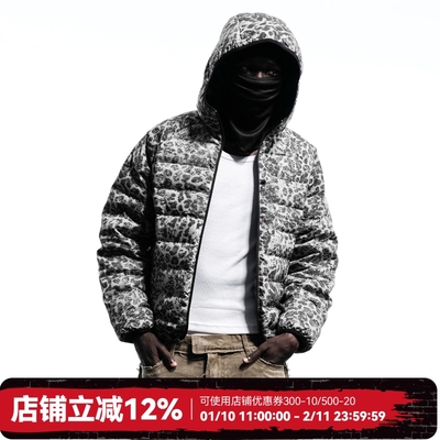 WHOOSIS（不知其名）豹纹排骨90鸭绒羽绒服连帽外套秋冬美式男女