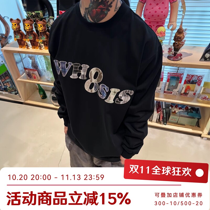 WHOOSIS（不知其名）贴布刺绣长袖t恤秋冬潮简约百搭舒适校园男女